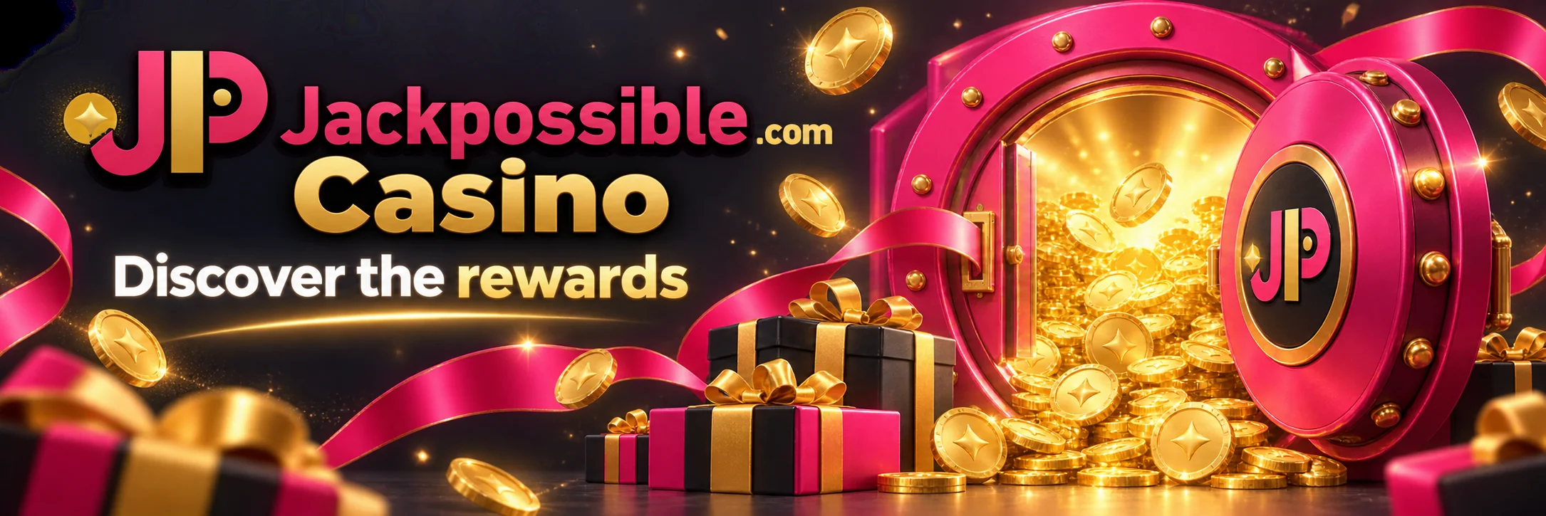 Jackpossible rewards banner in pink and gold